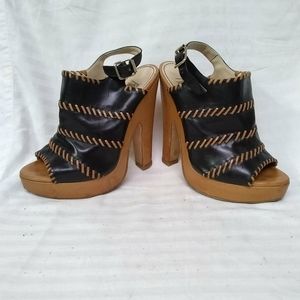 Jerome C. Rousseau Womens Shoes Leather Slingback Black Heel Peep toe Sz 7.5